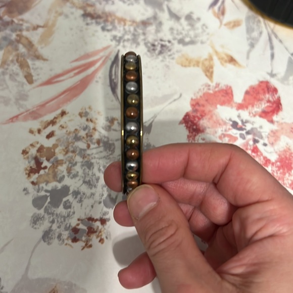 Vintage Gold Bangle Bracelet with Gold, Silver, and Bronze Studs, Boho - Picture 4 of 8
